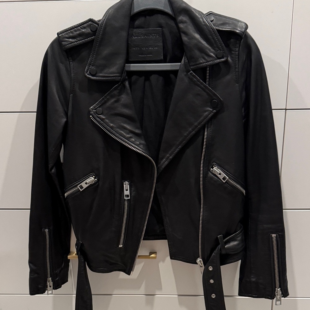 All Saints Black Leather Biker Jacket